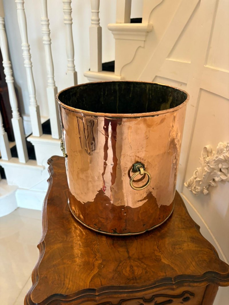 Antique Victorian Quality Copper and Brass Coal Bin - Image 4